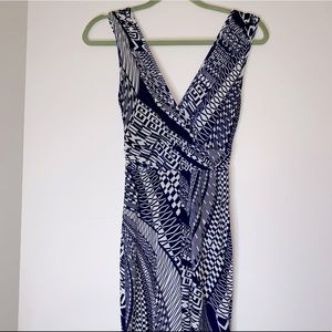 Navy Blue & White V-Cut Tribal Pattern Romper